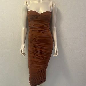 Oh Polly Dress Ruched Brown Dress